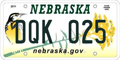 NE license plate DQK025