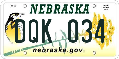 NE license plate DQK034