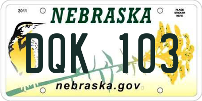 NE license plate DQK103