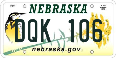 NE license plate DQK106