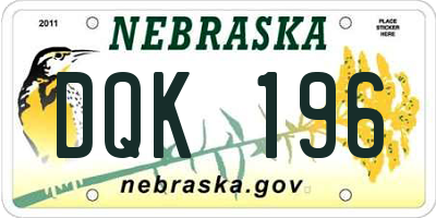 NE license plate DQK196