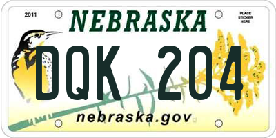 NE license plate DQK204