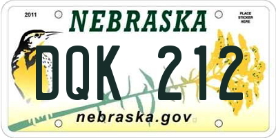 NE license plate DQK212