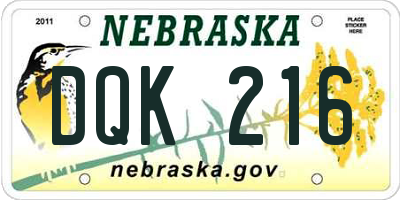 NE license plate DQK216