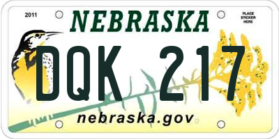 NE license plate DQK217