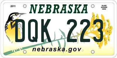 NE license plate DQK223
