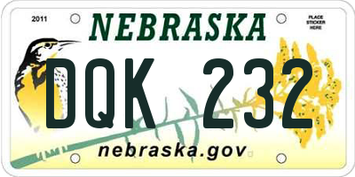 NE license plate DQK232