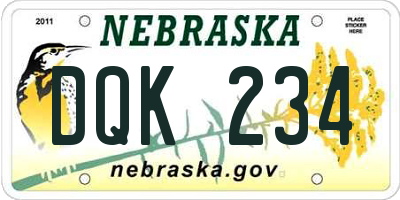 NE license plate DQK234