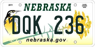 NE license plate DQK236