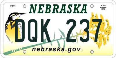 NE license plate DQK237