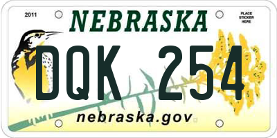 NE license plate DQK254