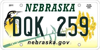 NE license plate DQK259
