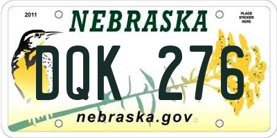 NE license plate DQK276