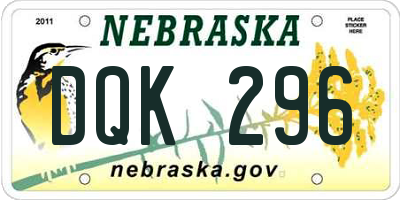 NE license plate DQK296