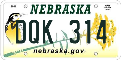 NE license plate DQK314