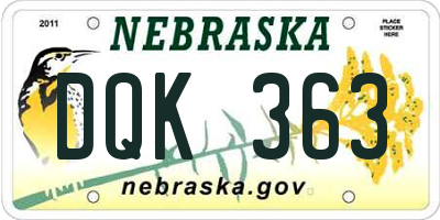 NE license plate DQK363