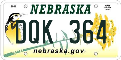 NE license plate DQK364