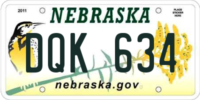 NE license plate DQK634