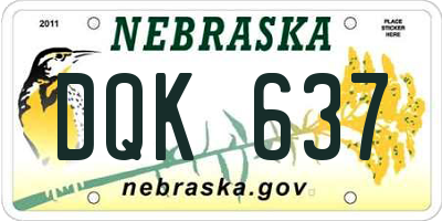 NE license plate DQK637