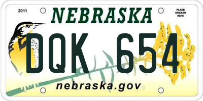 NE license plate DQK654