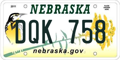 NE license plate DQK758