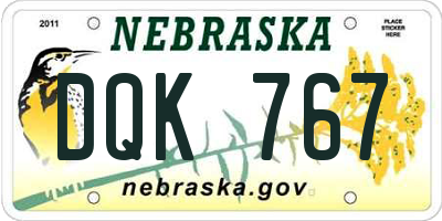 NE license plate DQK767