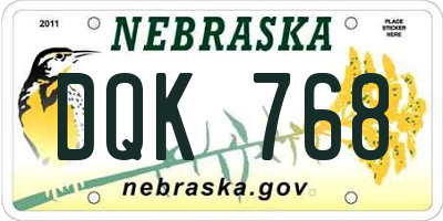 NE license plate DQK768