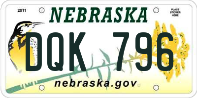 NE license plate DQK796