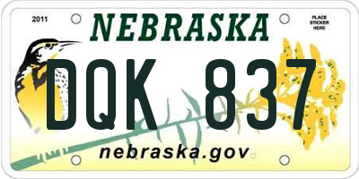 NE license plate DQK837