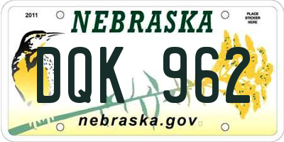 NE license plate DQK962
