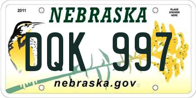 NE license plate DQK997