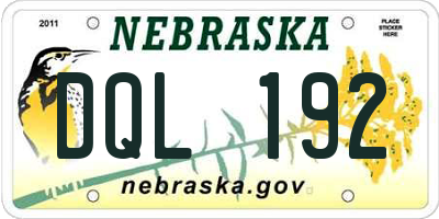NE license plate DQL192
