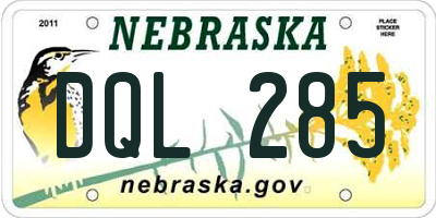 NE license plate DQL285