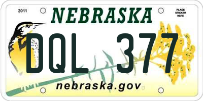 NE license plate DQL377