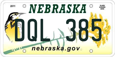NE license plate DQL385