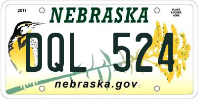 NE license plate DQL524
