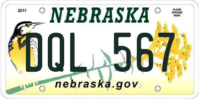 NE license plate DQL567