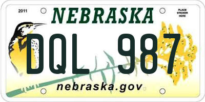 NE license plate DQL987