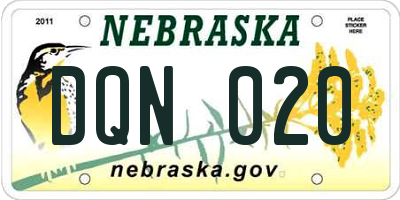 NE license plate DQN020
