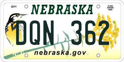 NE license plate DQN362