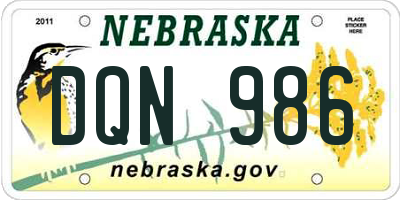 NE license plate DQN986