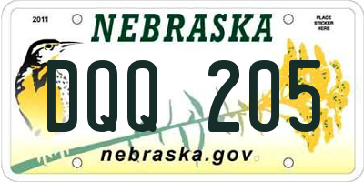 NE license plate DQQ205