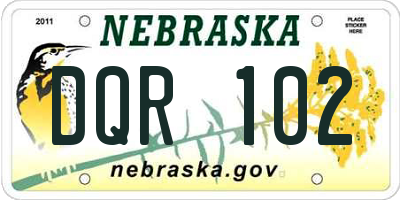 NE license plate DQR102