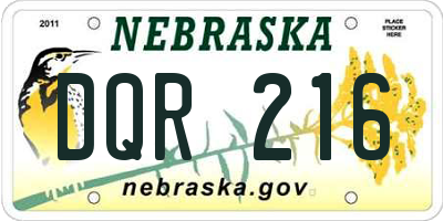 NE license plate DQR216