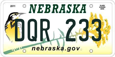 NE license plate DQR233