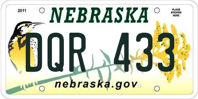 NE license plate DQR433