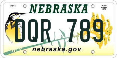 NE license plate DQR789