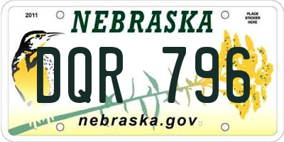 NE license plate DQR796