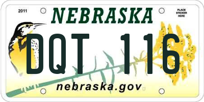 NE license plate DQT116