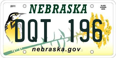 NE license plate DQT196